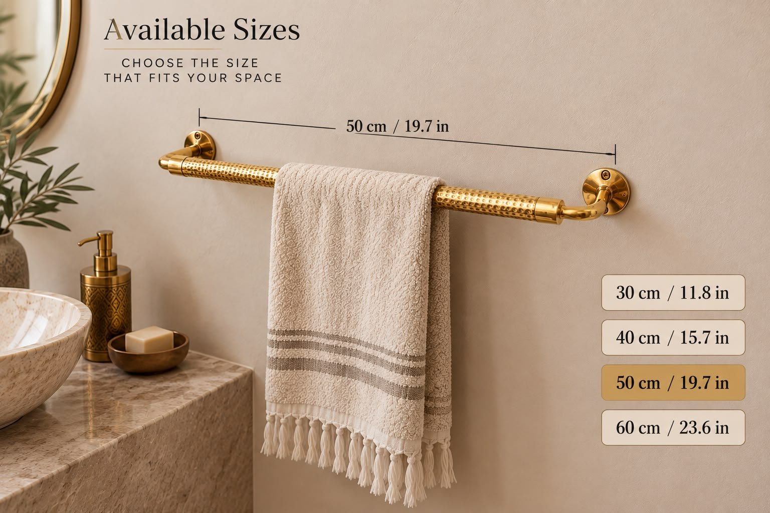 Handmade Moroccan Unlacquered Brass Towel Rack for Bathroom - Image 2