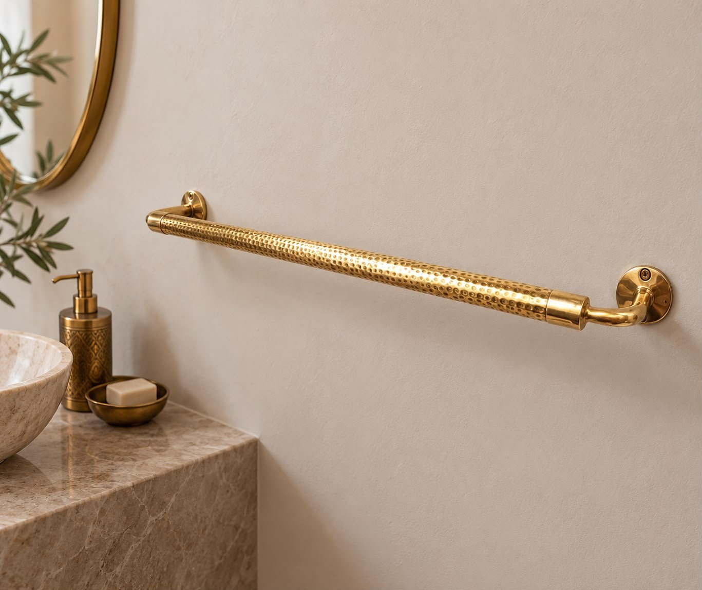 Handmade Moroccan Unlacquered Brass Towel Rack for Bathroom - Image 3