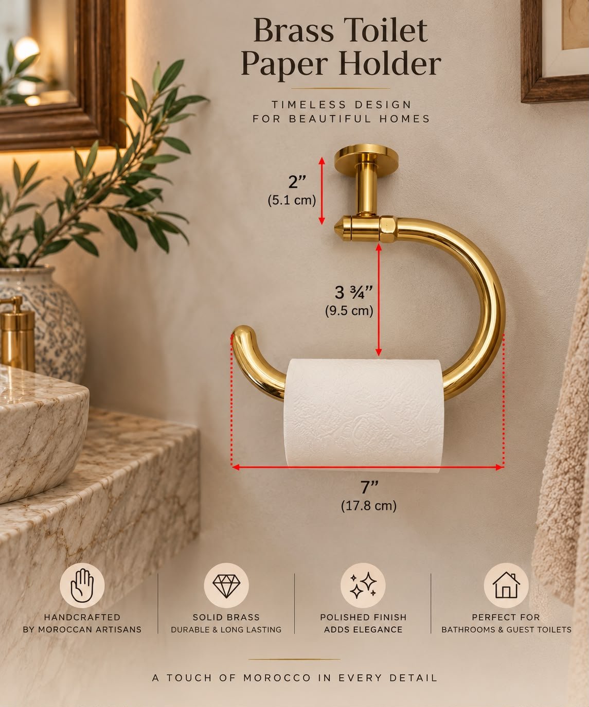 Handmade Unlacquered Brass Oval Flat Bathroom Towel Rack – Wall Mounted - Image 3