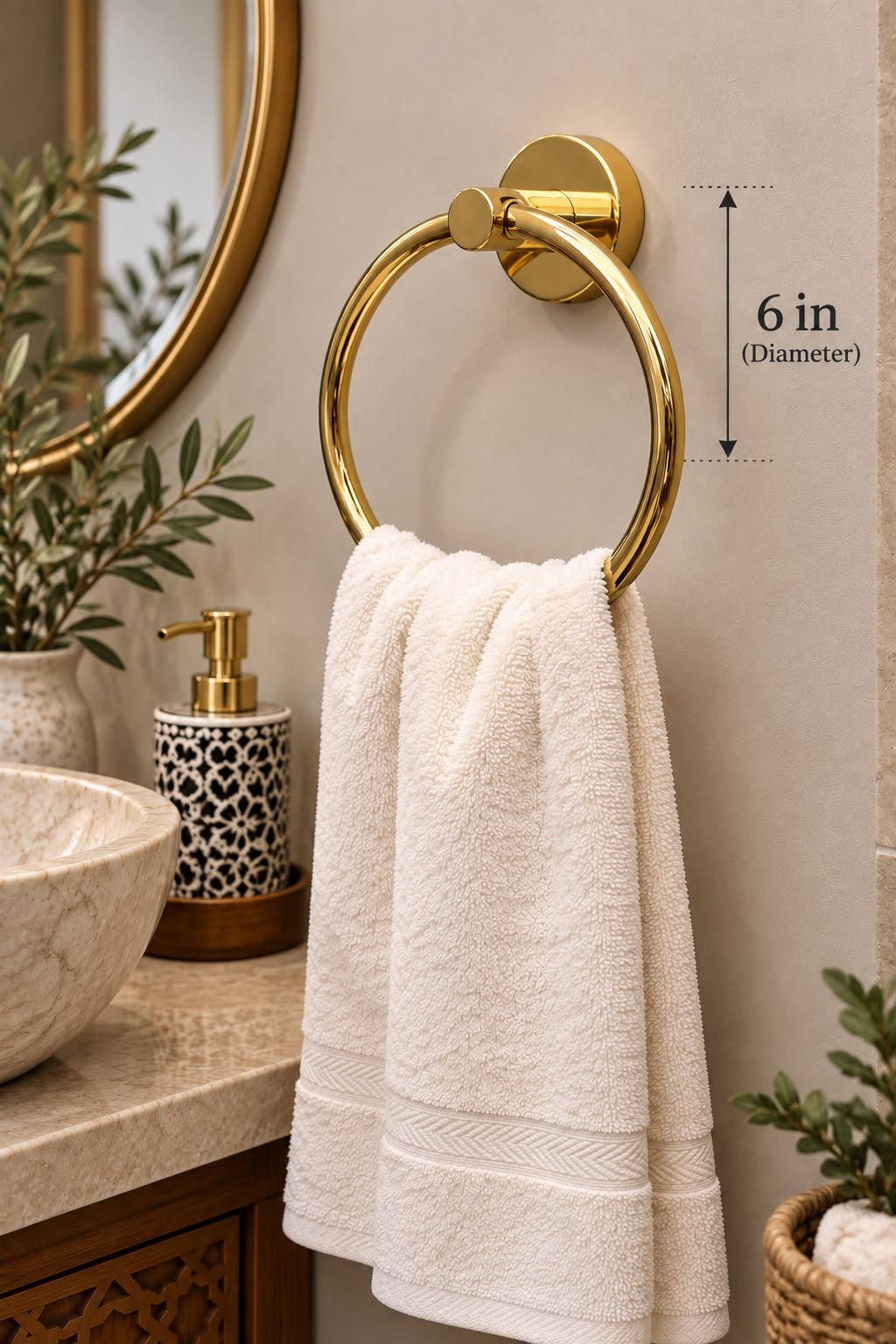 Handmade Unlacquered Brass Towel Ring – Round Bathroom Towel Holder - Image 3