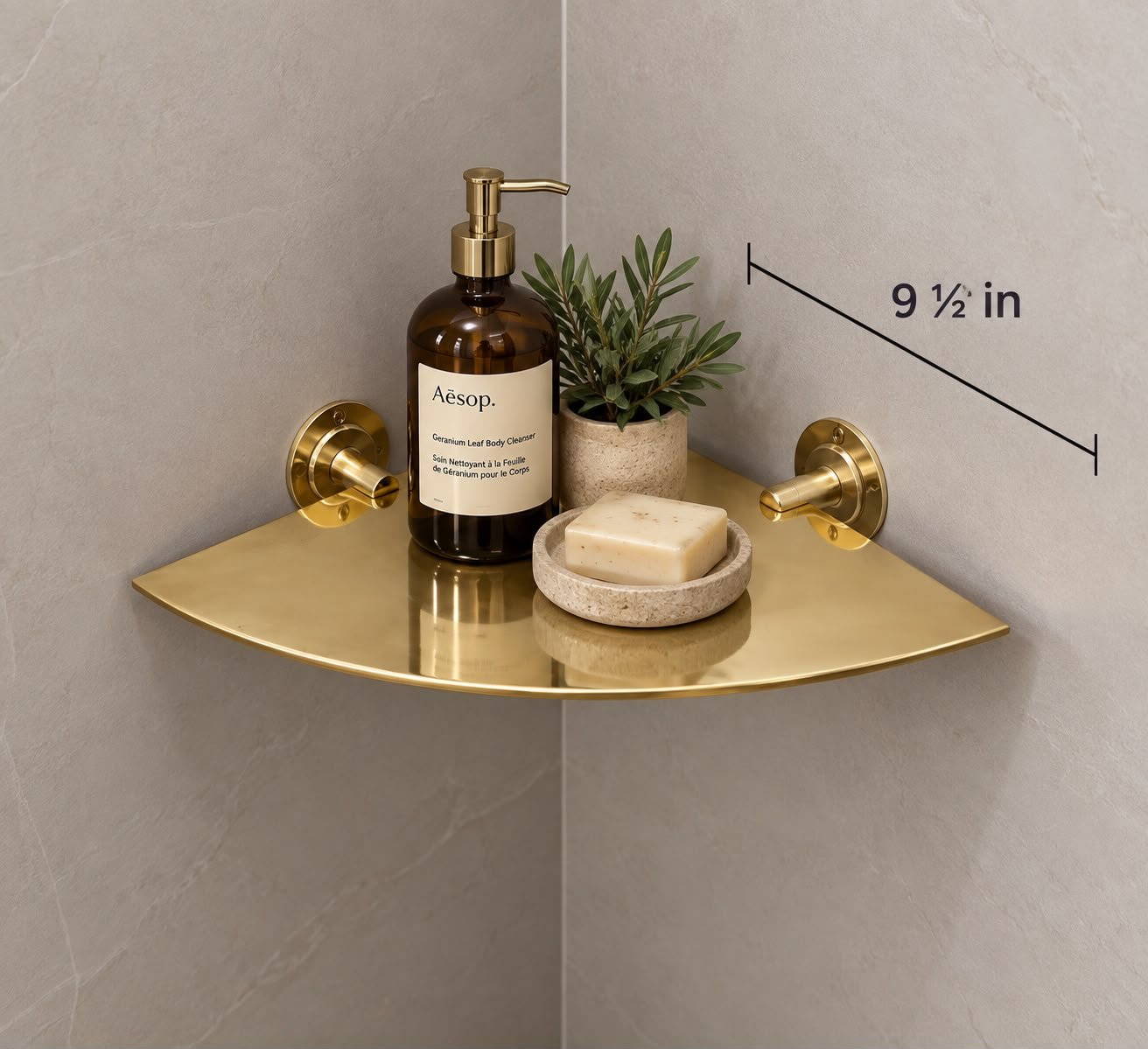 Handmade Solid Brass Corner Shelf – Unlacquered Wall-Mounted Bathroom Shelf - Image 3