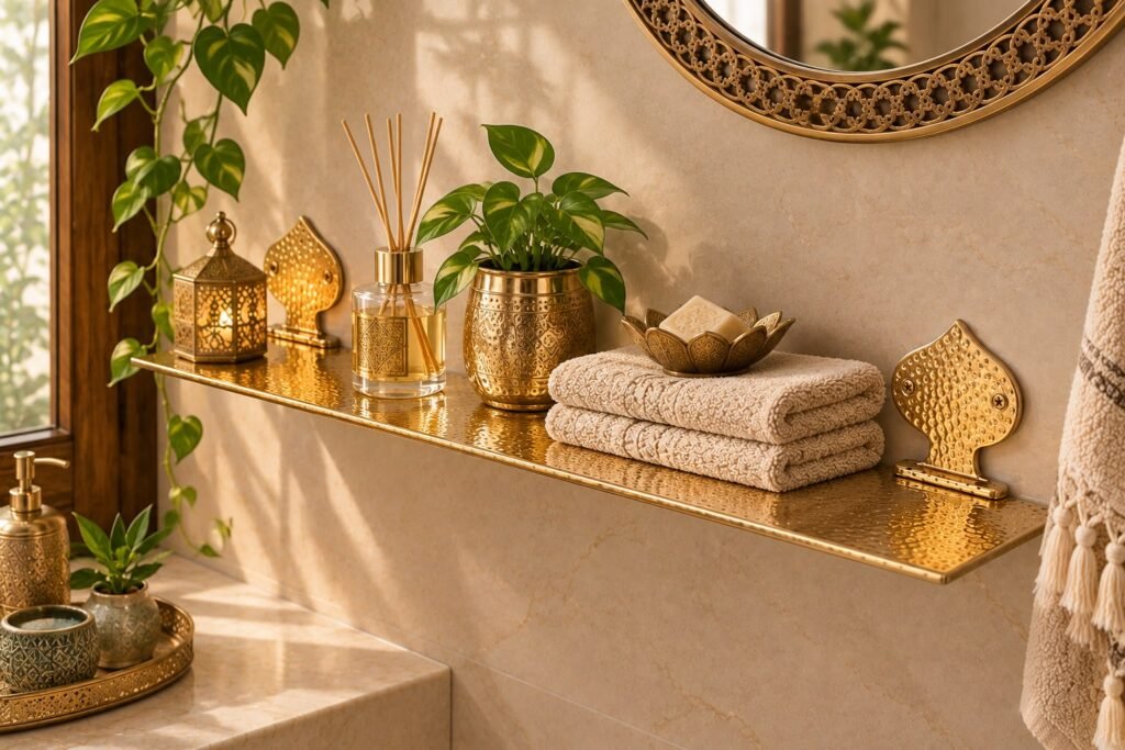 Handmade Moroccan Brass Wall Shelf – Hammered 40 cm
