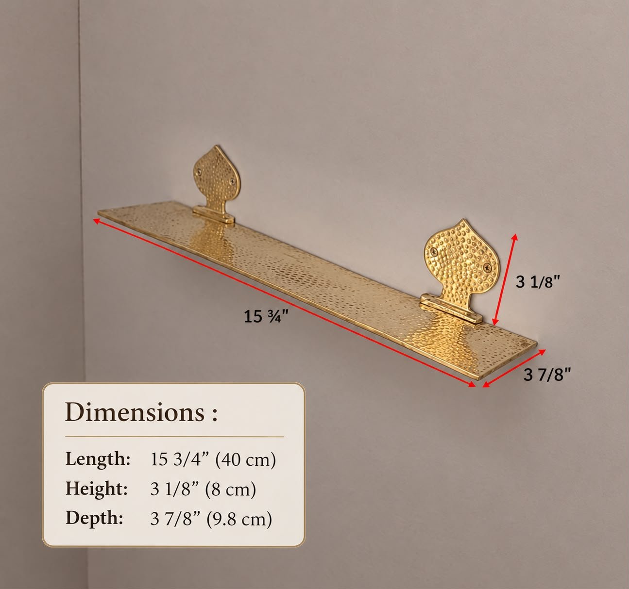 Handmade Moroccan Brass Wall Shelf – Hammered 40 cm - Image 2