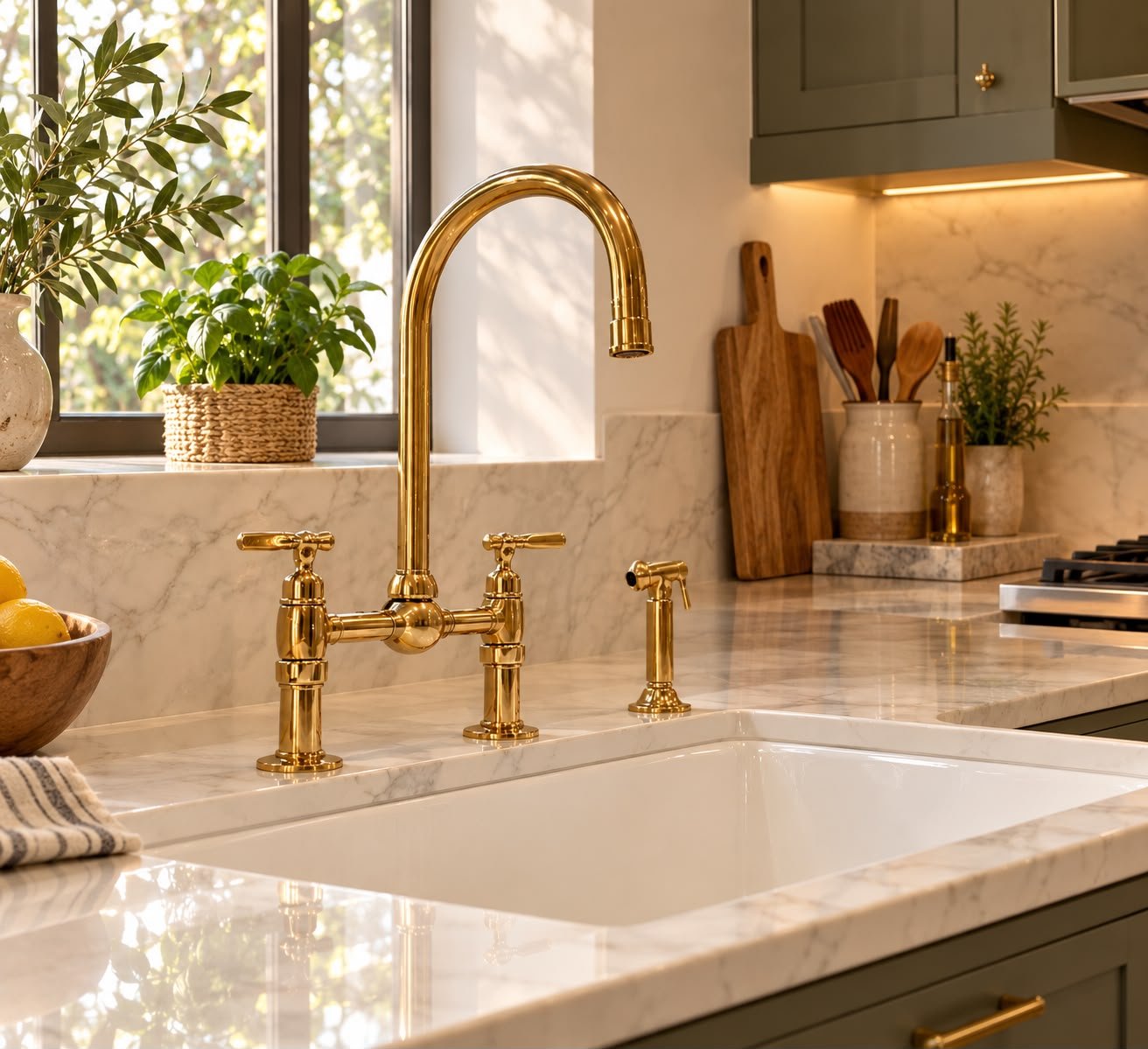 Unlacquered Brass Deck Mount Kitchen Faucet with Side Sprayer & Cold Water Tap – Handmade Brass Sink Faucet - Image 5