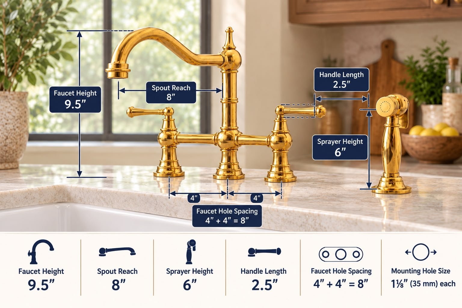 Handcrafted Moroccan Bridge Kitchen Faucet – Unlacquered Brass with Side Sprayer - Image 2