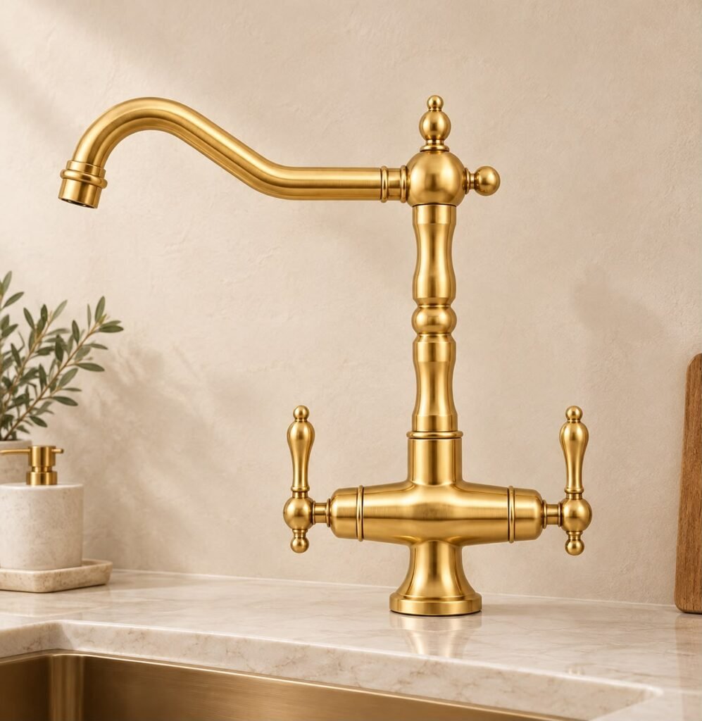 Farmhouse Bridge Kitchen Faucet – Unlacquered Brass