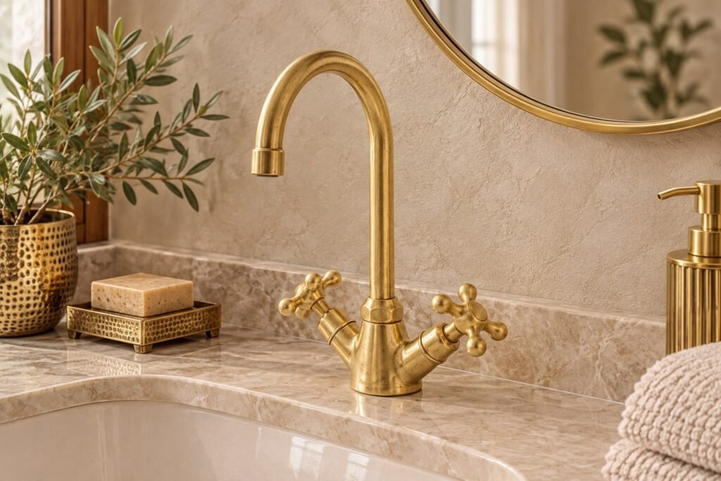 Single-Hole Solid Brass Bathroom Basin Faucet – Unlacquered Brass, English Style