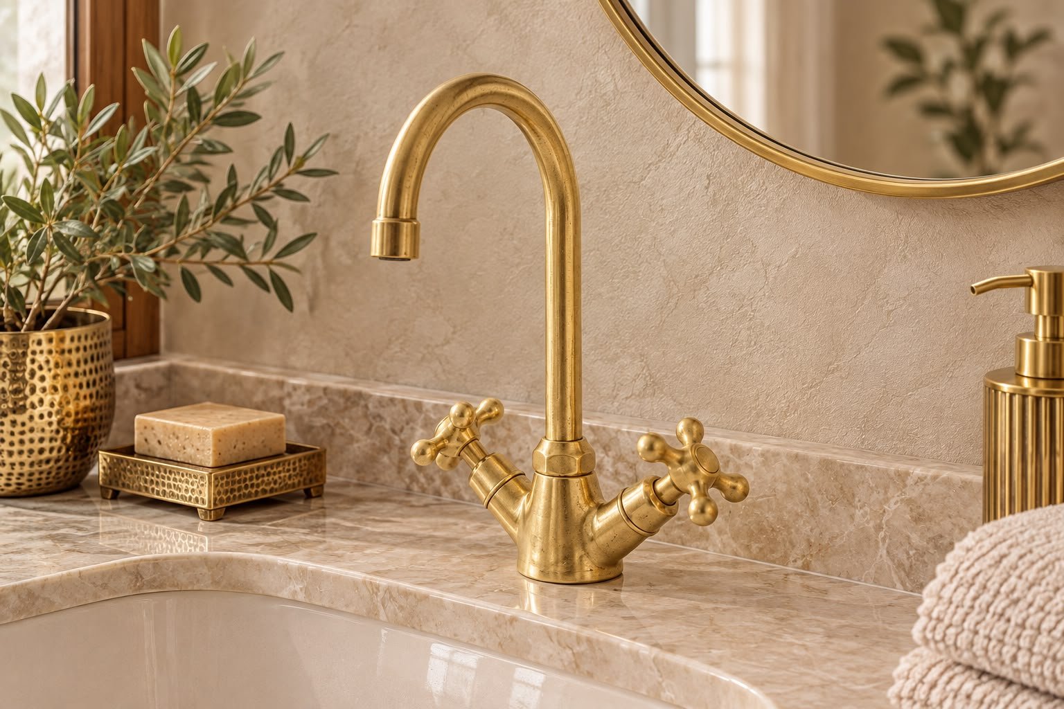 Single-Hole Solid Brass Bathroom Basin Faucet – Unlacquered Brass, English Style