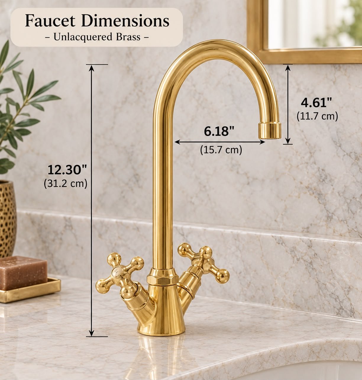 Single-Hole Solid Brass Bathroom Basin Faucet – Unlacquered Brass, English Style - Image 2
