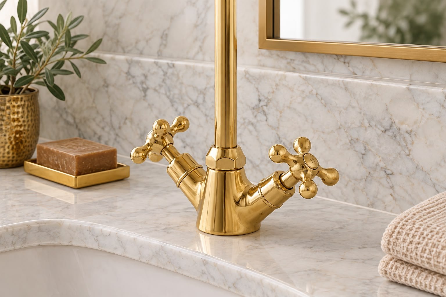 Single-Hole Solid Brass Bathroom Basin Faucet – Unlacquered Brass, English Style - Image 3