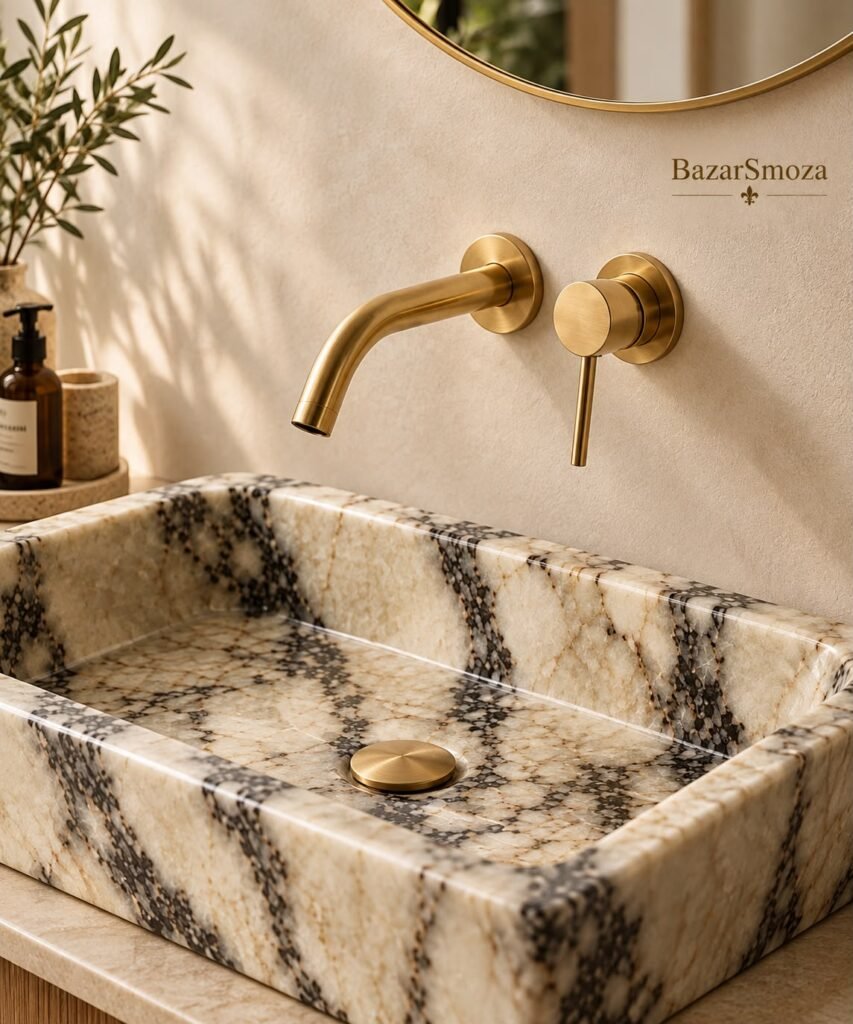 Unlacquered Brass Wall-Mounted Bathroom Faucet – 6” Spout Reach