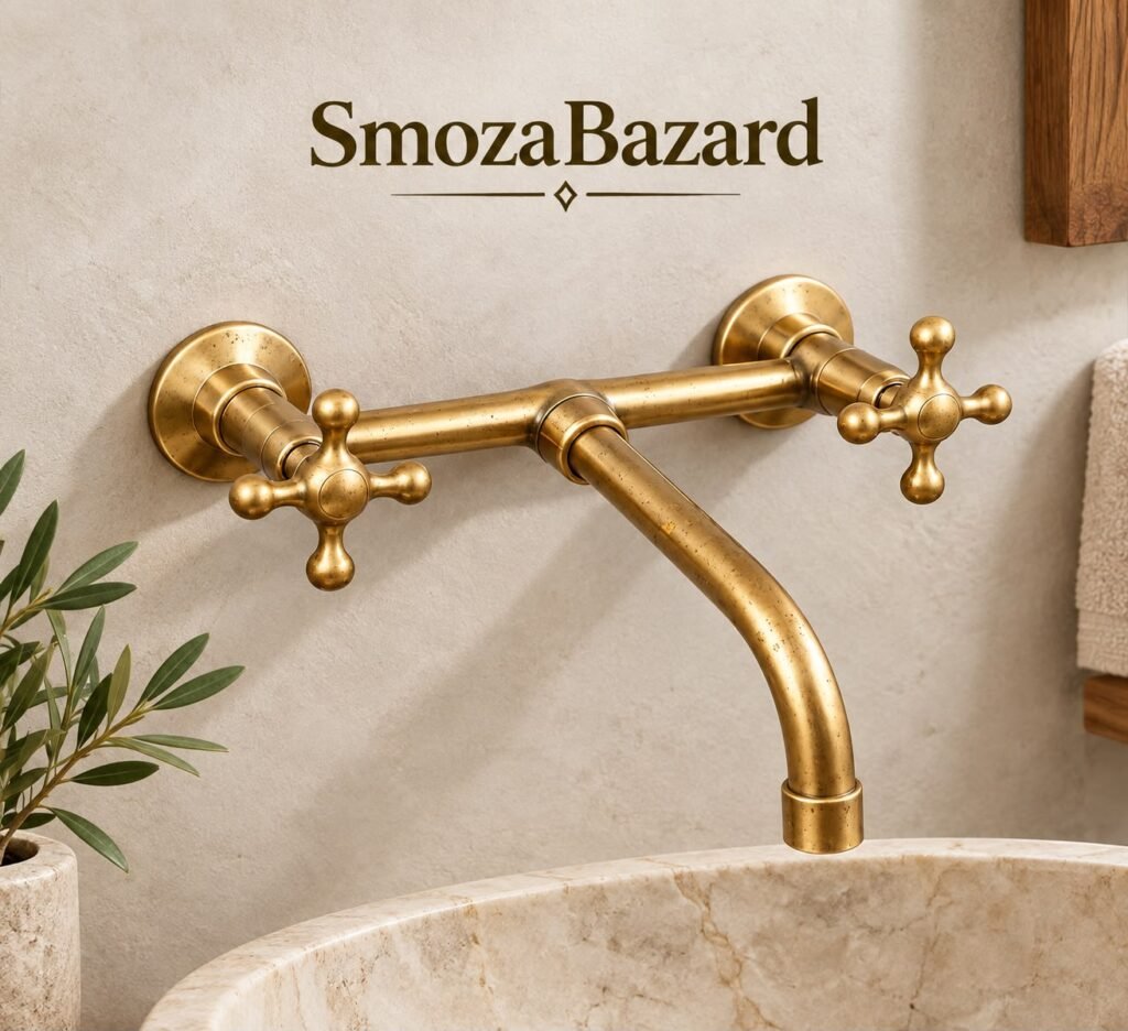 Alamo Vintage Wall-Mount Bathroom Faucet – Unlacquered Brass