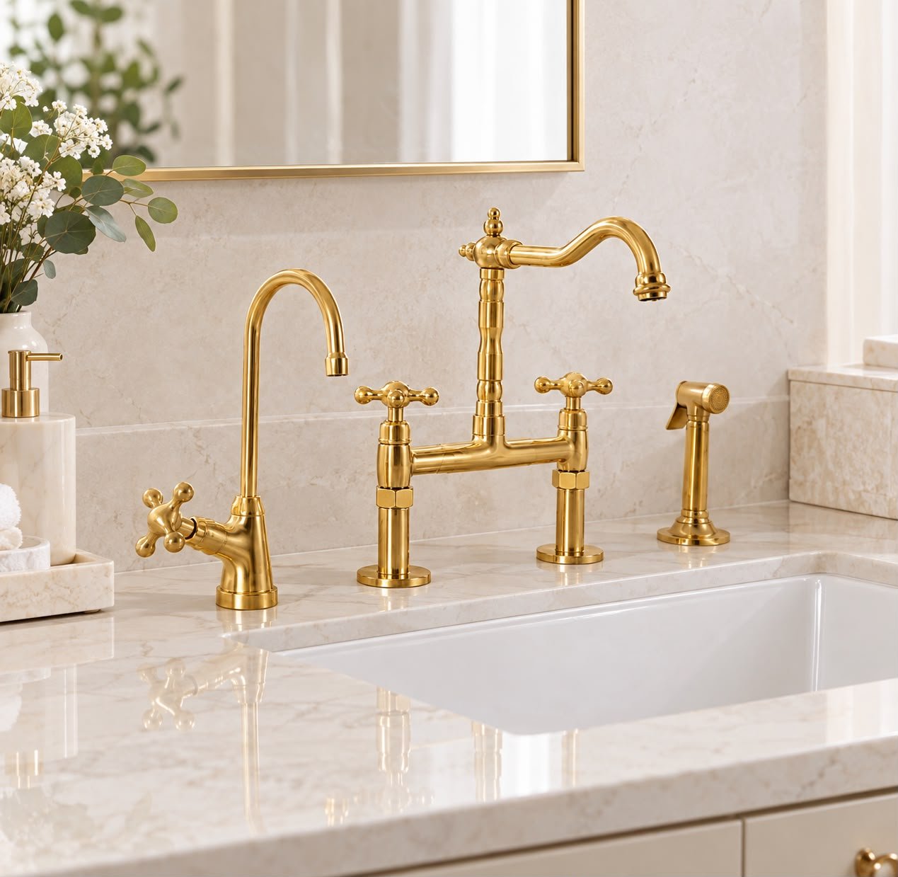 Farmhouse Bridge Kitchen Faucet – Unlacquered Brass