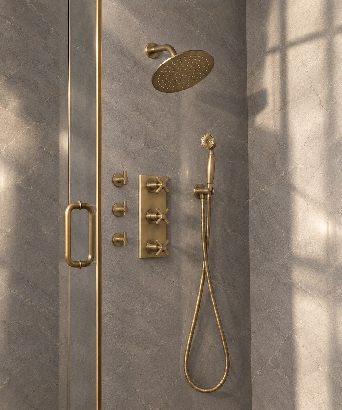 Richmond Unlacquered Brass Shower System with Hand Shower & Rough-In Valve Included - Image 5
