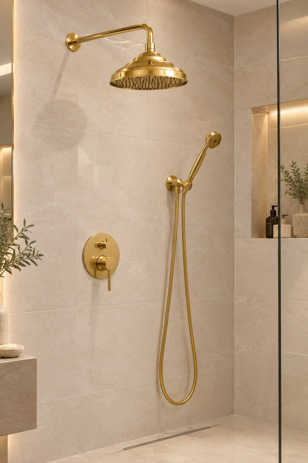 Vintage Wall-Mounted Concealed Shower System in Solid Brass, Rainfall Shower Head with English-Style Hand Shower - Image 3