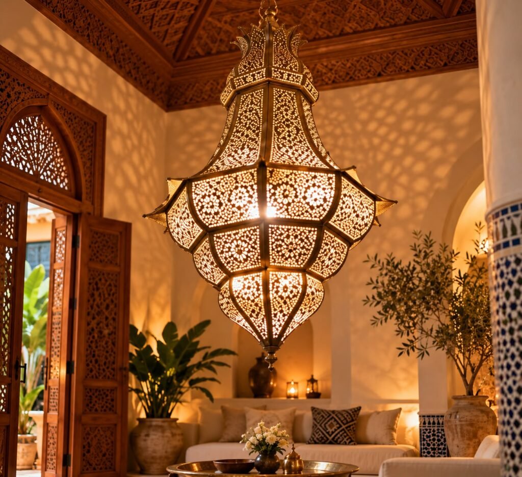 Handmade Moroccan Brass and Colored Glass Pendant Light – Traditional Moroccan Chandelier