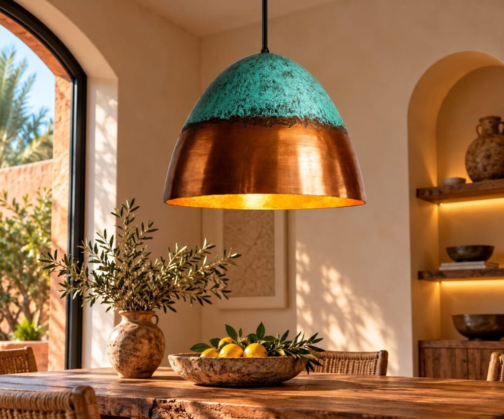 Turquoise Patina Copper Pendant Light – Moroccan Style