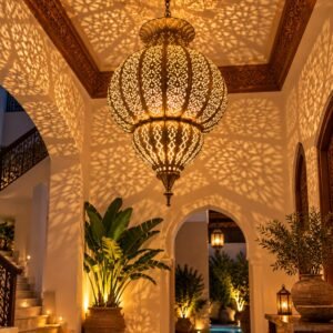 Handcrafted Moroccan Brass Pendant Light – Ornate Filigree Ceiling Lamp, Moroccan Copper Lantern & Silver Finish