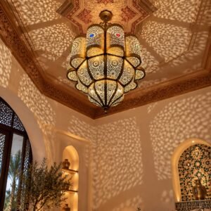 Handmade Moroccan Brass Wall Sconce – Intricate Islamic Geometric Filigree Wall Light