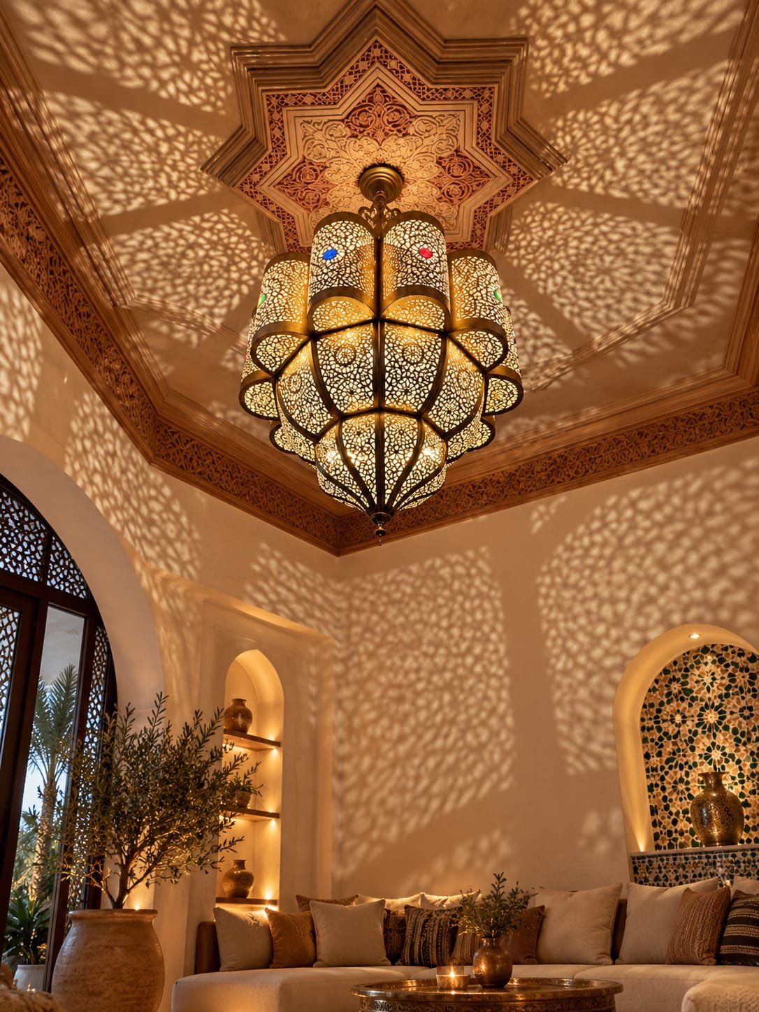 Handmade Moroccan Brass Wall Sconce – Intricate Islamic Geometric Filigree Wall Light
