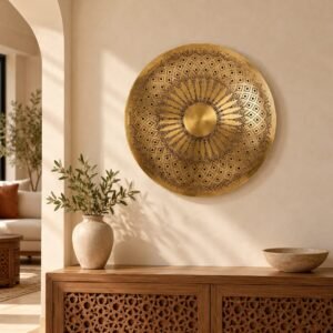 Handmade Moroccan Brass Wall Sconce – Round Islamic Geometric Filigree Wall Light